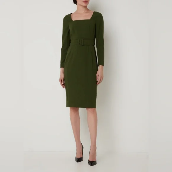 L.K. Bennett Carrington Green Recycled Polyester Blend Square Neck Dress - Picture 7 of 16